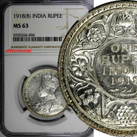 India-British George V Silver 1918 (B) 1 Rupee NGC MS63 KM# 524 (006)