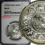 India-British George V Silver 1918 (B) 1 Rupee NGC MS63 KM# 524 (006)