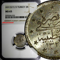 Turkey Mehmed V AH1327//3 (1911) 2 Kurush NGC MS65 1 GRADED HIGHEST KM# 749 (3)