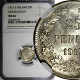 Finland Nicholas II 1917 S 25 Pennia NGC MS66 Grand Duchy KM# 6.2 (028)