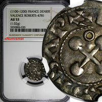 FRANCE VALENCE Silver (1100-1200) Denier NGC AU53 TOP GRADED Roberts-4781 (030)