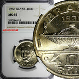 Brazil 1936 400 Reis NGC MS65 Oswaldo Cruz,Mint Luster Toned  KM# 539 (13)