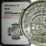 Angola Portuguese Colony Silver 1955 10 Escudos NGC MS66 KM# 73 (021)