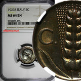 Italy Vittorio Emanuele III 1923 R 5 Centesimi NGC MS64 BN HIGH GRADE KM# 59 (5)
