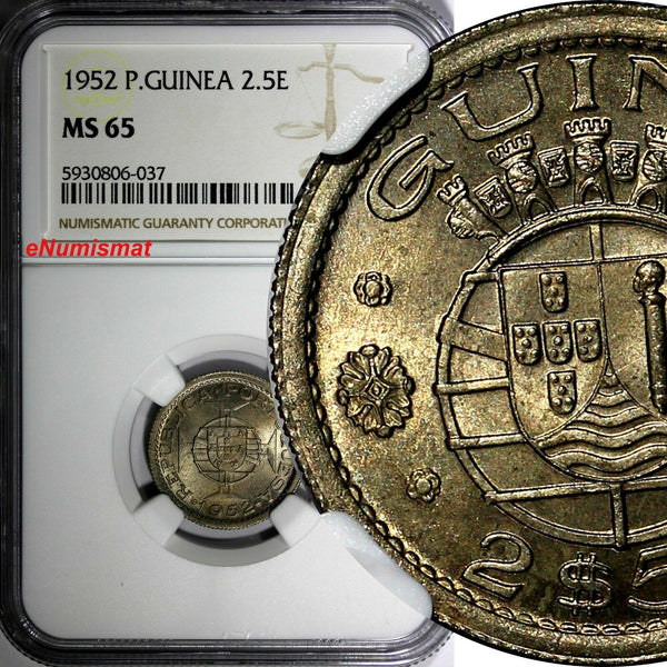 Portuguese Guinea-Bissau 1952 2,5 Escudos NGC MS65 NICE TONED KM# 9 (037)