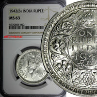 India-British George VI Silver 1942 (B) Rupee NGC MS63 Mint Luster KM# 556 (052)