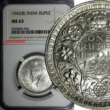 India-British George VI Silver 1942 (B) Rupee NGC MS63 Mint Luster KM# 556 (054)