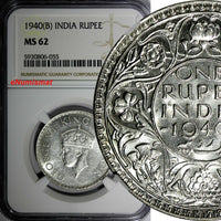 India-British George VI Silver 1940 (B) Rupee NGC MS62 Mint Luster KM# 556 (055)