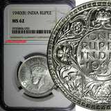 India-British George VI Silver 1940 (B) Rupee NGC MS62 Mint Luster KM# 556 (055)