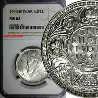 India-British George VI Silver 1940 (B) Rupee NGC MS62 Mint Luster KM# 556 (056)