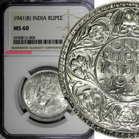 India-British George VI Silver 1941 (B) Rupee NGC MS60 Mint Luster KM# 556 (005)
