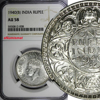 India-British George VI Silver 1940 (B) Rupee NGC AU58 Mint Luster KM# 556 (008)