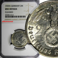 Germany-Third Reich Silver 1939 A 2 Reichs Mark NGC UNC DET Hindenburg KM#93 (2)