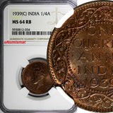 India-British George VI 1939 (C) 1/4 Anna NGC MS64 RB Calcutta KM# 530 (034)