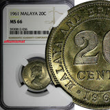 Malaya & British Borneo Elizabeth II 1961 20 Cents NGC MS66 Light Toning KM#3(6)