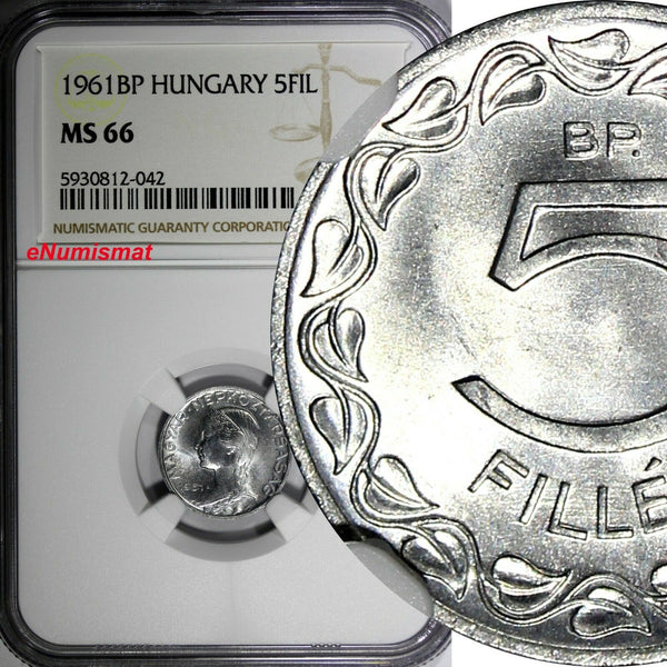 Hungary Aluminum 1961 BP 5 Fillér NGC MS66 TOP GRADED BY NGC KM# 549 (042)