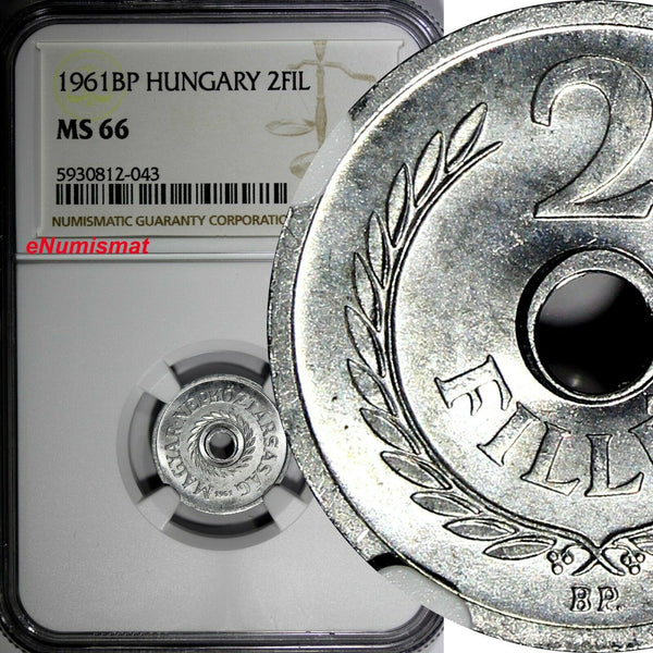 Hungary Aluminum 1961 BP 2 Fillér NGC MS66 TOP GRADED BY NGC KM# 546 (043)