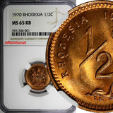 Rhodesia Bronze 1970 1/2 Cent NGC MS65 RB NICE RED KM# 9 (001)