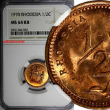 Rhodesia Bronze 1970 1/2 Cent NGC MS64 RB NICE RED KM# 9 (002)