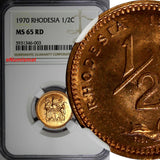 Rhodesia Bronze 1970 1/2 Cent NGC MS65 RD FULL NICE RED TONING KM# 9 (003)