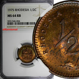 Rhodesia Bronze 1975 1/2 Cent NGC MS64 RB TONING KM# 9 (004)