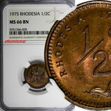 Rhodesia Bronze 1975 1/2 Cent NGC MS66 BN TONING TOP GRADED BY NGC KM# 9 (005)