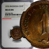 Rhodesia Bronze 1976 1 Cent NGC MS65 BN TONING KM# 10 (006)