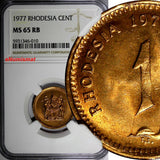 RHODESIA Bronze 1977 1 Cent NGC MS65 RB NICE RED TONING KM# 10 (010)