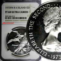 British Virgin Islands Silver 1973 FM $1.00 Dollar NGC PF68 ULTRA CAMEO KM#6a(5)