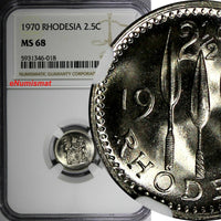 Rhodesia Zimbabwe Copper-Nickel 1970 2-1/2 Cents NGC MS68 GEM BU KM# 11 (018)