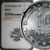 ANGOLA PORTUGUESE Aluminum 1974 10 Centavos NGC MS62 KM# 82 (021)