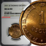 Saint Thomas & Prince Island 1971 1 Escudo NGC MS66 RD TOP GRADED KM# 18 (022)