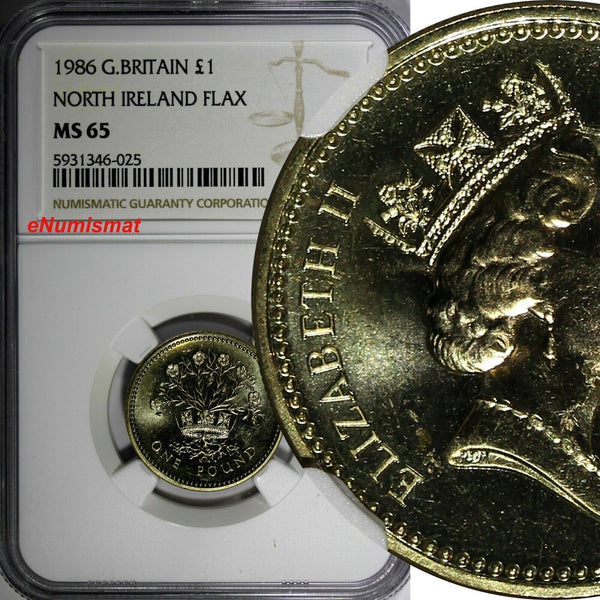 Great Britain Elizabeth II 1986 1 Pound NGC MS65 Northern Ireland KM# 946 (025)
