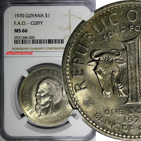 Guyana 1970 $1.00 Dollar FAO -CUFFY NGC MS66 GEM BU  KM# 36 (026)