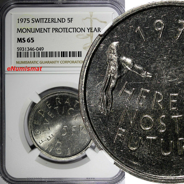 Switzerland 1975 5 Francs Monument Protection Year NGC MS65 KM# 53 (049)