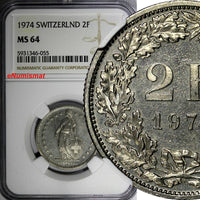 Switzerland 1974  2 Francs NGC MS64 GEM BU BETTER DATE KM# 21a.1 (055)