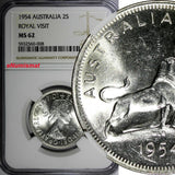 Australia Silver 1954 Florin Royal Visit of Elizabeth II NGC MS62 KM# 55 (008)