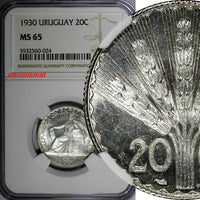 Uruguay Silver 1930 20 Centesimos NGC MS65 Constitution GEM BU KM# 26 (024)