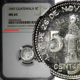 Guatemala Silver 1947 5 Centavos NGC MS65 GEM BU KM# 238.1 (033)