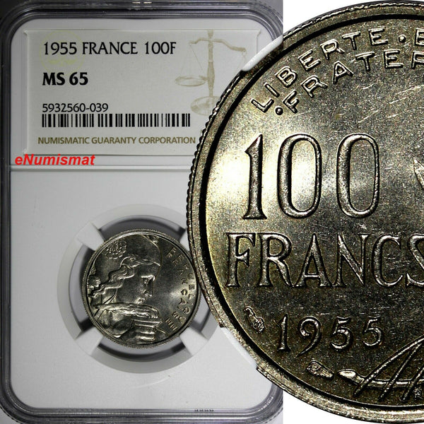 France 1955 100 Francs NGC MS65 TOP GRADED BY NGC KM# 919.1 (039)