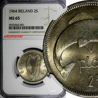 Ireland Republic 1964 Florin 2 Shilling NGC MS65 Salmon GEM BU KM# 15a (001)