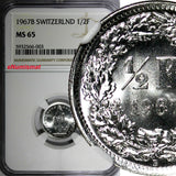 Switzerland Silver 1967 B 1/2 Franc NGC MS65 GEM BU Last Year Type KM# 23 (003)