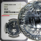 India-Republic Silver 1970 (B) 10 Rupees FAO NGC MS64 TOP GRADED KM# 186 (010)