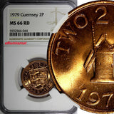 Guernsey Elizabeth II 1979 2 Pence NGC MS66 RD FULL RED TOP GRADED KM# 28 (044)