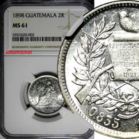 Guatemala Silver 1898 2 Reales NGC MS61 KM# 167  (002)