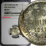 Finland Nicholas II Silver 1917 S 50 Penniä Civil War Issue NGC MS65+ KM# 20 (6)