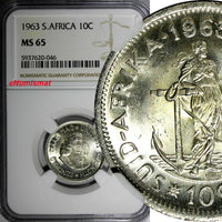 South Africa Silver 1963 10 Cents Jan van Riebeeck NGC MS65 GEM BU KM# 60 (046)