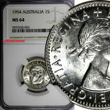 Australia Elizabeth II Silver 1954 Shilling NGC MS64 KM# 53 (053)