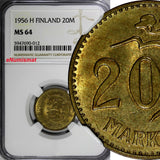 Finland Aluminum-Bronze 1956 H 20 Markkaa NGC MS64 TOP GRADED BY NGC KM# 39 (12)