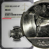 IRELAND Republic 1939 6 Pence NGC MS63 2 YEARS TYPE Irish Wolfhound KM# 13 (034)
